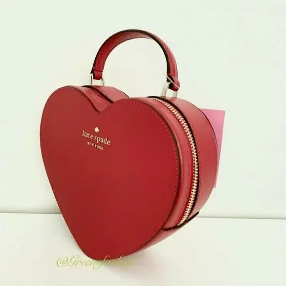 NWT Kate Spade Love Shack Heart Crossbody Purse Leather Candied Cherry Red - Picture 3 of 12